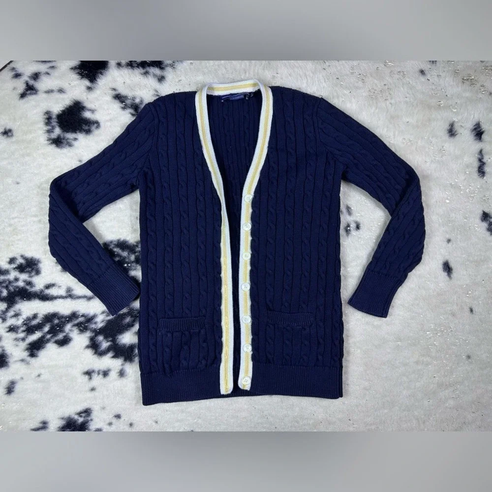 Ralph Lauren Sport Women’s Navy Blue Button Down Knit Cardigan Size Large